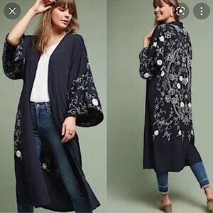 Anthropologie Blue Petunia Kimono by Floreat Beaded & Embroidered OS NWT